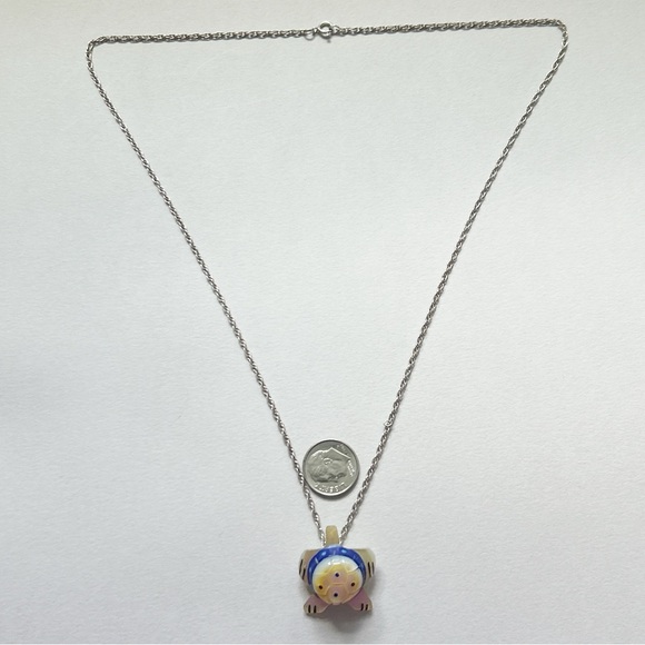 Vintage Southwestern Mother of Pearl Lapis Onyx Turtle Sterling Silver Necklace - Picture 7 of 9